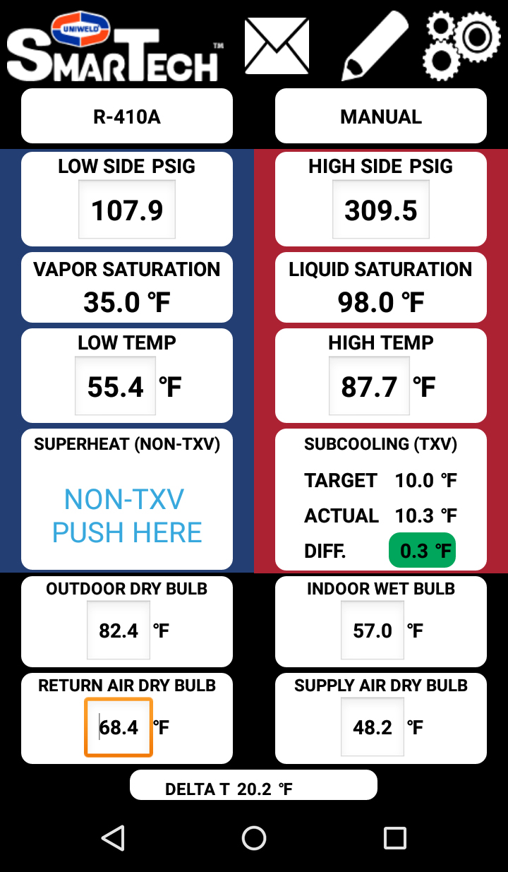 App showing green in-tolerance zone